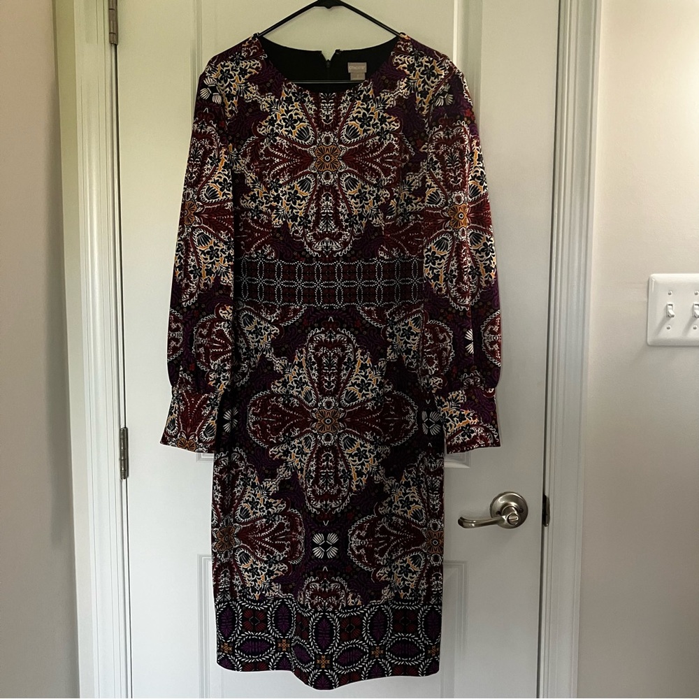 CHICO’S | Purple Burgundy Medallion Print Dress | size 2 = 12/14